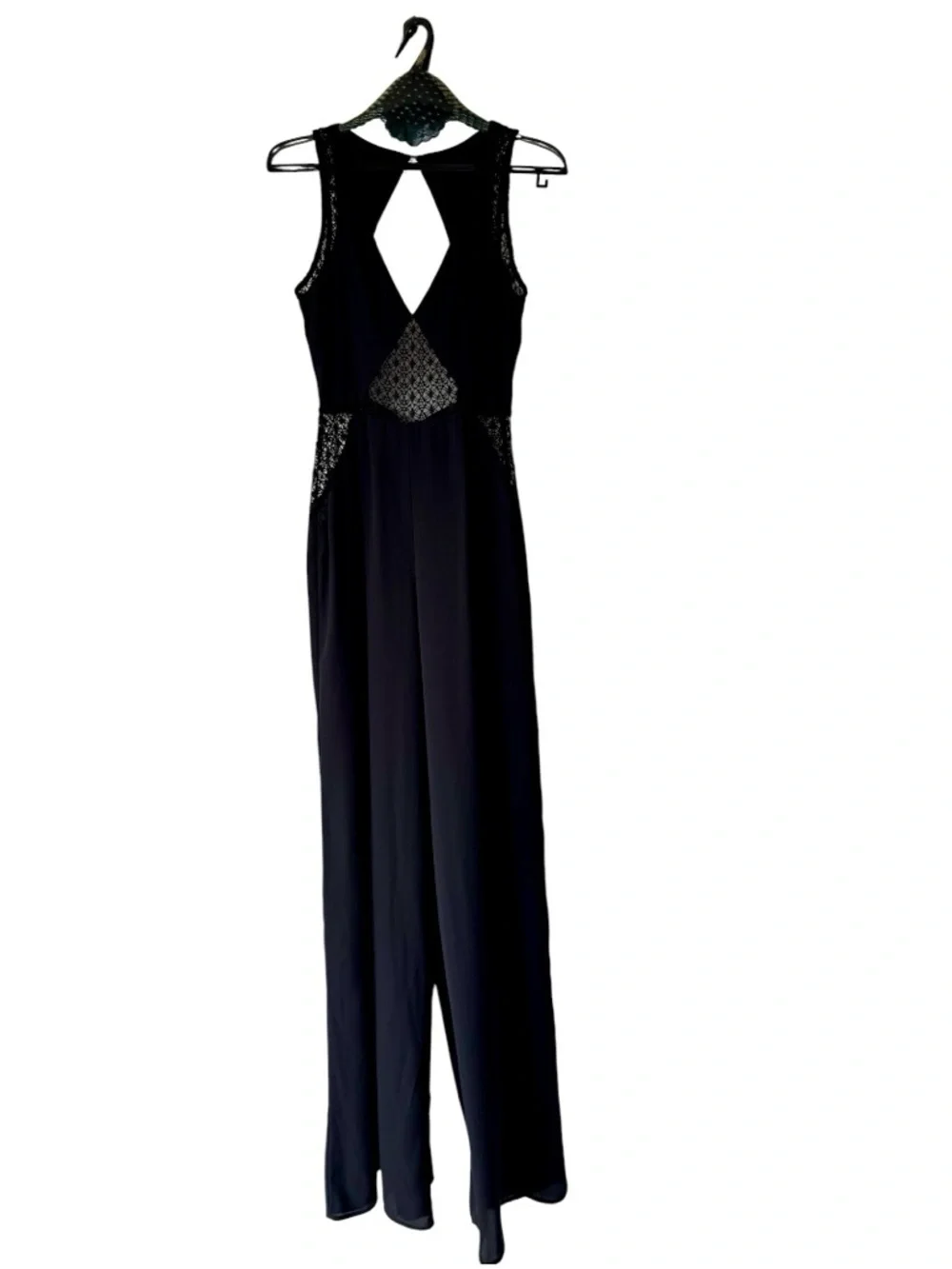 NASTY GAL 00s Era Black Backless Wide-Leg Vaca Jumpsuit Sz S Crochet Lace EUC - Picture 2 of 8
